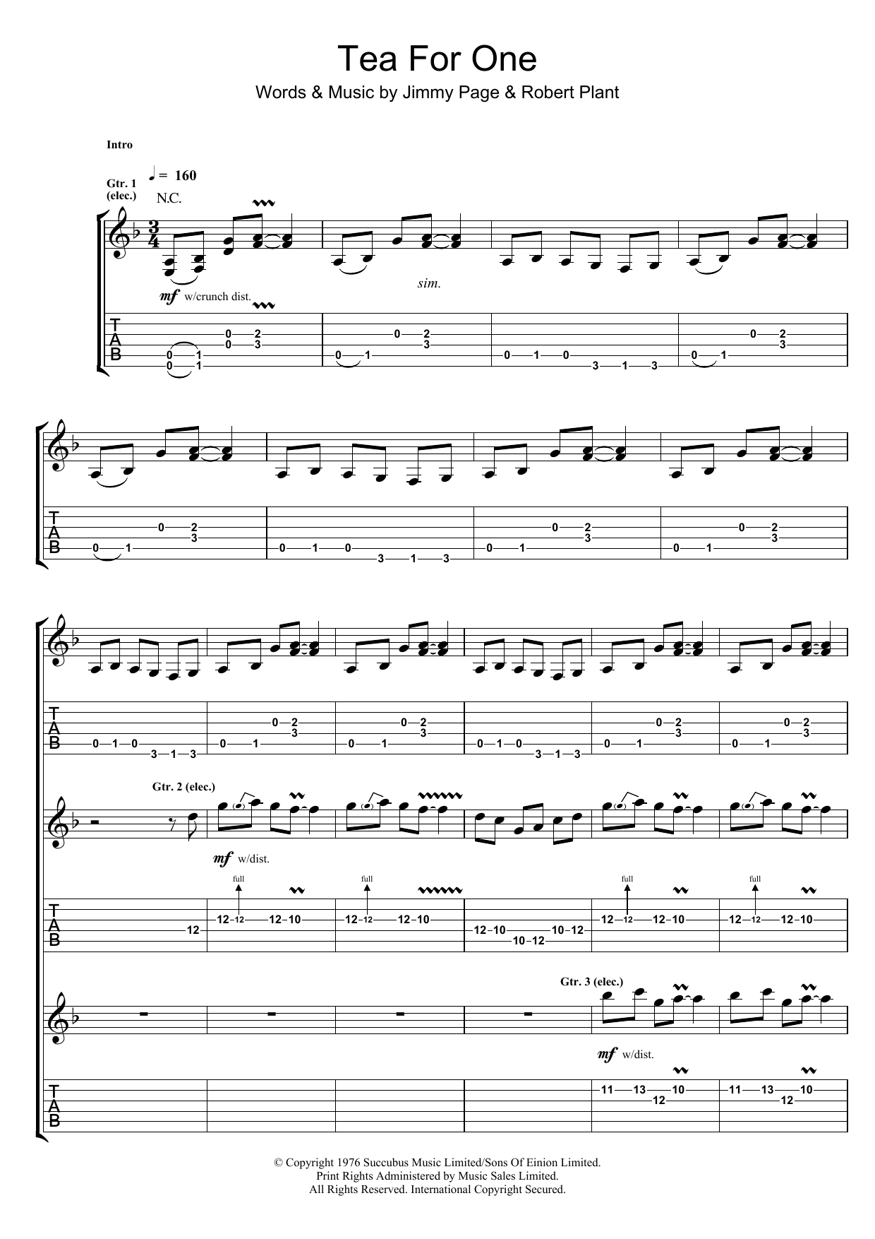 Download Led Zeppelin Tea For One Sheet Music and learn how to play Guitar Tab PDF digital score in minutes