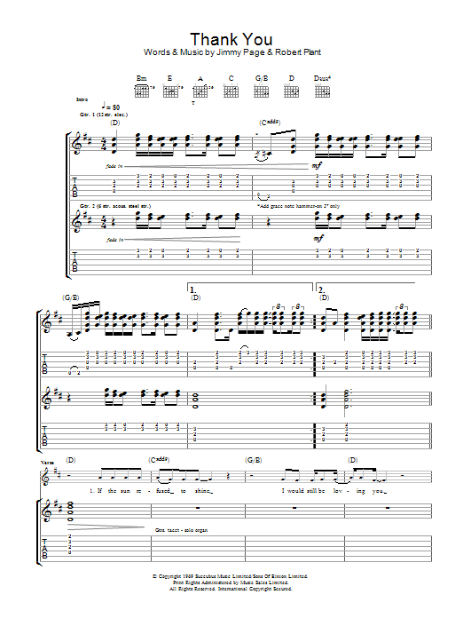 Download Led Zeppelin Thank You Sheet Music and learn how to play Guitar Tab PDF digital score in minutes