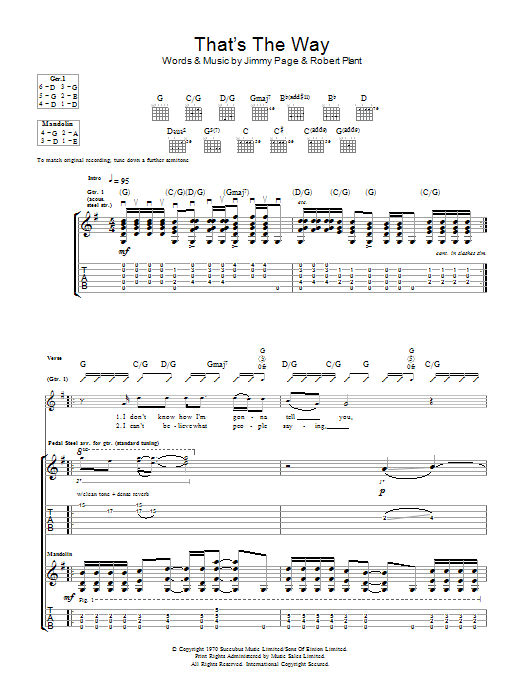 Download Led Zeppelin That's The Way Sheet Music and learn how to play Guitar Tab PDF digital score in minutes