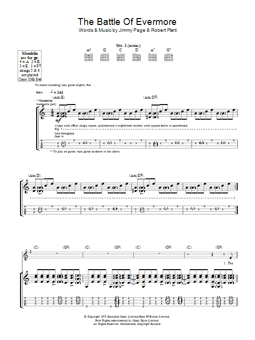 Download Led Zeppelin The Battle Of Evermore Sheet Music and learn how to play Guitar Tab PDF digital score in minutes