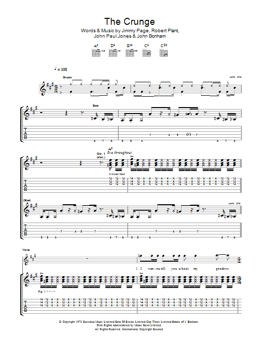 Download Led Zeppelin The Crunge Sheet Music and learn how to play Guitar Tab PDF digital score in minutes