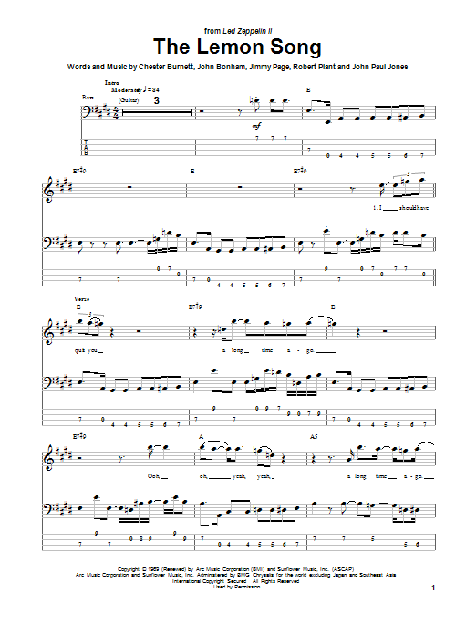 Download Led Zeppelin The Lemon Song Sheet Music and learn how to play Guitar Tab (Single Guitar) PDF digital score in minutes
