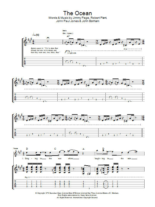 Download Led Zeppelin The Ocean Sheet Music and learn how to play Guitar Tab PDF digital score in minutes