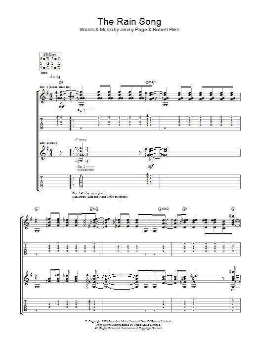 Download Led Zeppelin The Rain Song Sheet Music and learn how to play Guitar Tab PDF digital score in minutes