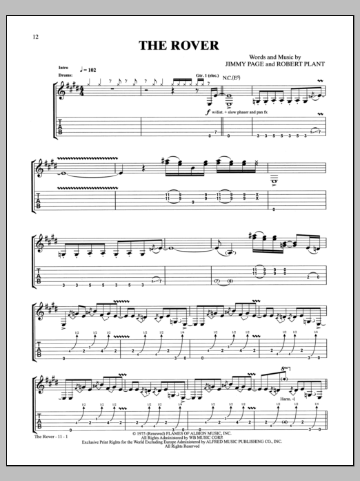 Download Led Zeppelin The Rover Sheet Music and learn how to play Guitar Tab PDF digital score in minutes