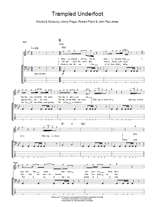 Download Led Zeppelin Trampled Underfoot Sheet Music and learn how to play Bass Guitar Tab PDF digital score in minutes