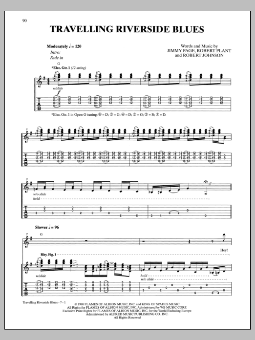 Download Led Zeppelin Travelling Riverside Blues Sheet Music and learn how to play Guitar Lead Sheet PDF digital score in minutes