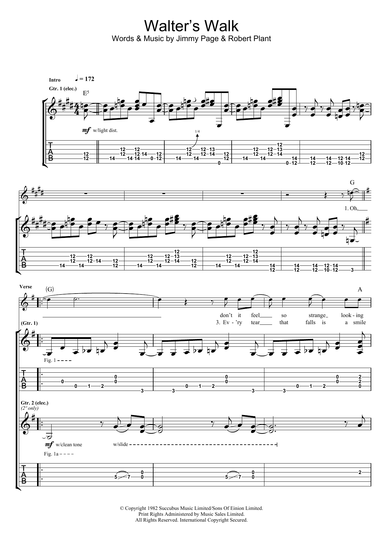 Download Led Zeppelin Walter's Walk Sheet Music and learn how to play Guitar Tab PDF digital score in minutes
