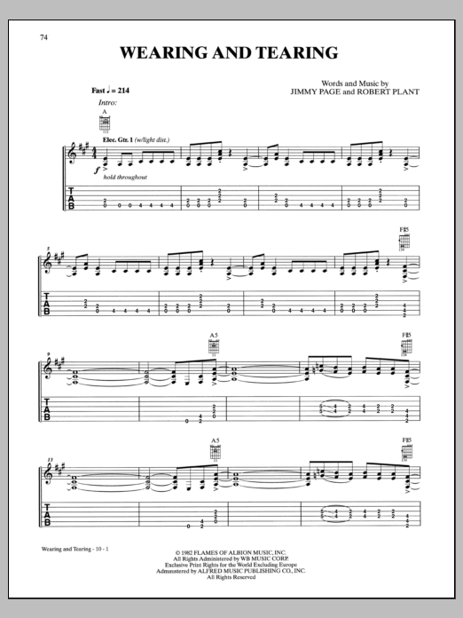 Download Led Zeppelin Wearing And Tearing Sheet Music and learn how to play Guitar Tab PDF digital score in minutes