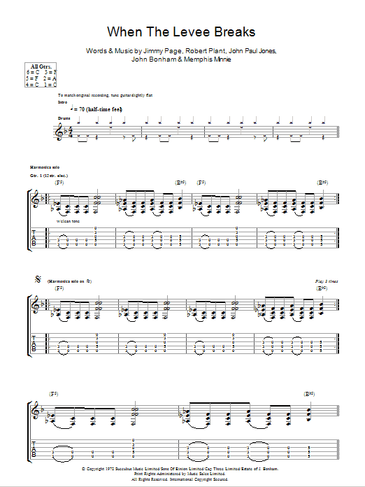 Download Led Zeppelin When The Levee Breaks Sheet Music and learn how to play Piano, Vocal & Guitar PDF digital score in minutes
