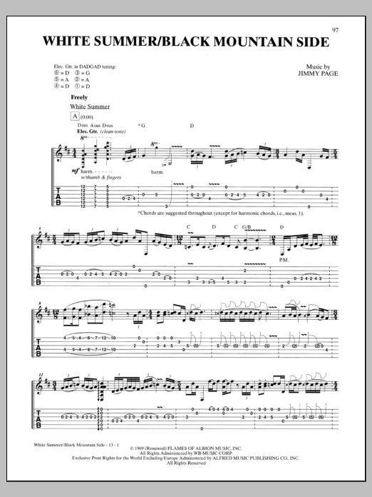 Download Led Zeppelin White Summer/Black Mountainside Sheet Music and learn how to play Guitar Tab PDF digital score in minutes