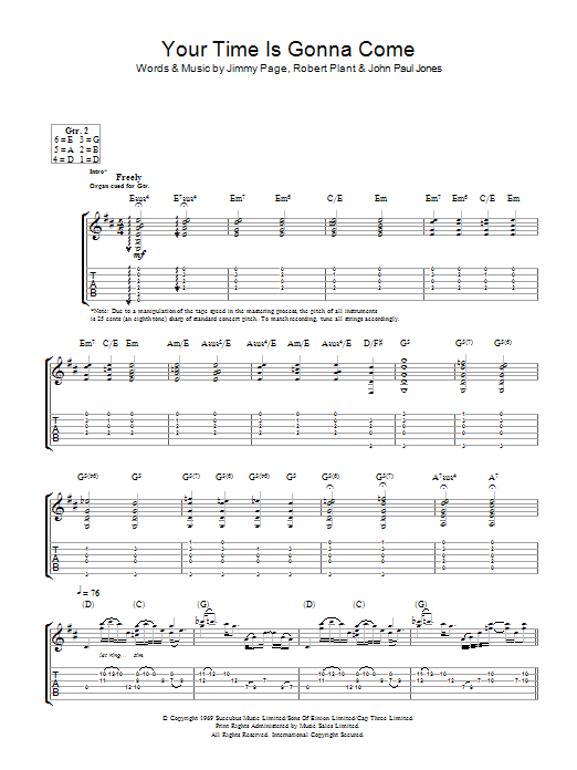 Download Led Zeppelin Your Time Is Gonna Come Sheet Music and learn how to play Guitar Tab PDF digital score in minutes