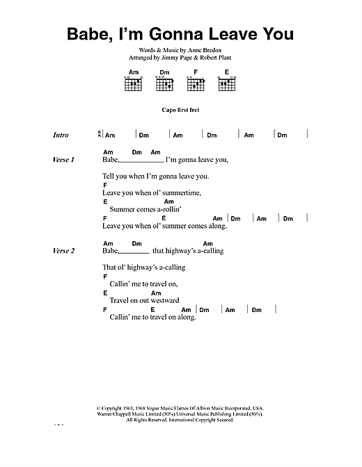 Led Zeppelin Babe I m Gonna Leave You Sheet Music Notes Download 