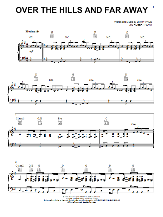 Replenishment Excerpt But Led Zeppelin "Over The Hills And Far Away" Sheet Music Notes | Download  Printable PDF Score 44333