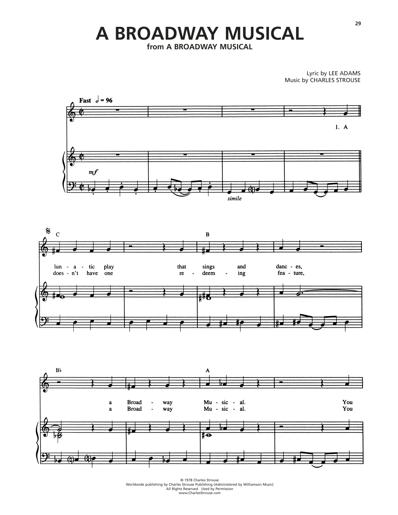 Download Lee Adams A Broadway Musical Sheet Music and learn how to play Piano & Vocal PDF digital score in minutes