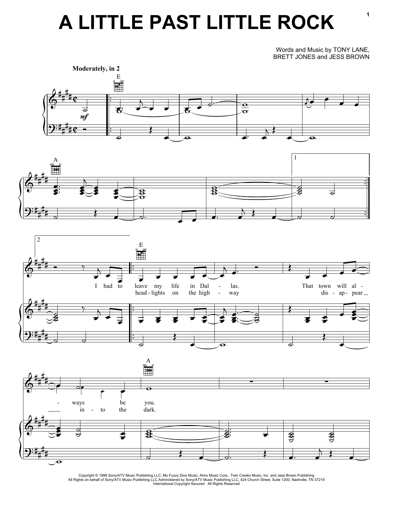 Download Lee Ann Womack A Little Past Little Rock Sheet Music and learn how to play Piano, Vocal & Guitar Chords (Right-Hand Melody) PDF digital score in minutes