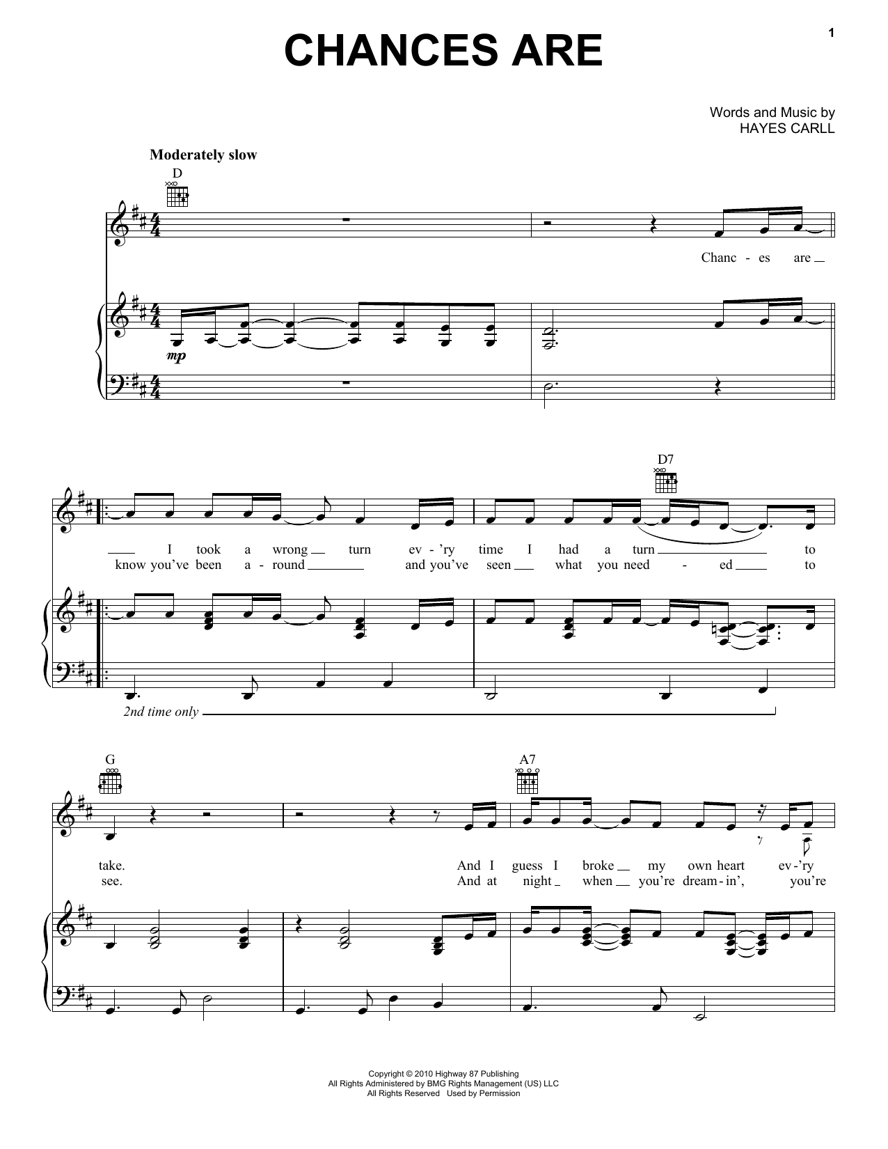 Download Lee Ann Womack Chances Are Sheet Music and learn how to play Piano, Vocal & Guitar (Right-Hand Melody) PDF digital score in minutes