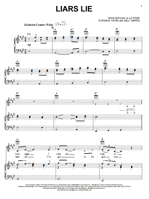 Download Lee Ann Womack Liars Lie Sheet Music and learn how to play Piano, Vocal & Guitar (Right-Hand Melody) PDF digital score in minutes