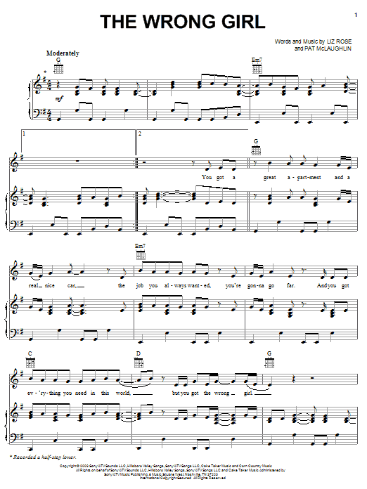 Download Lee Ann Womack The Wrong Girl Sheet Music and learn how to play Piano, Vocal & Guitar (Right-Hand Melody) PDF digital score in minutes
