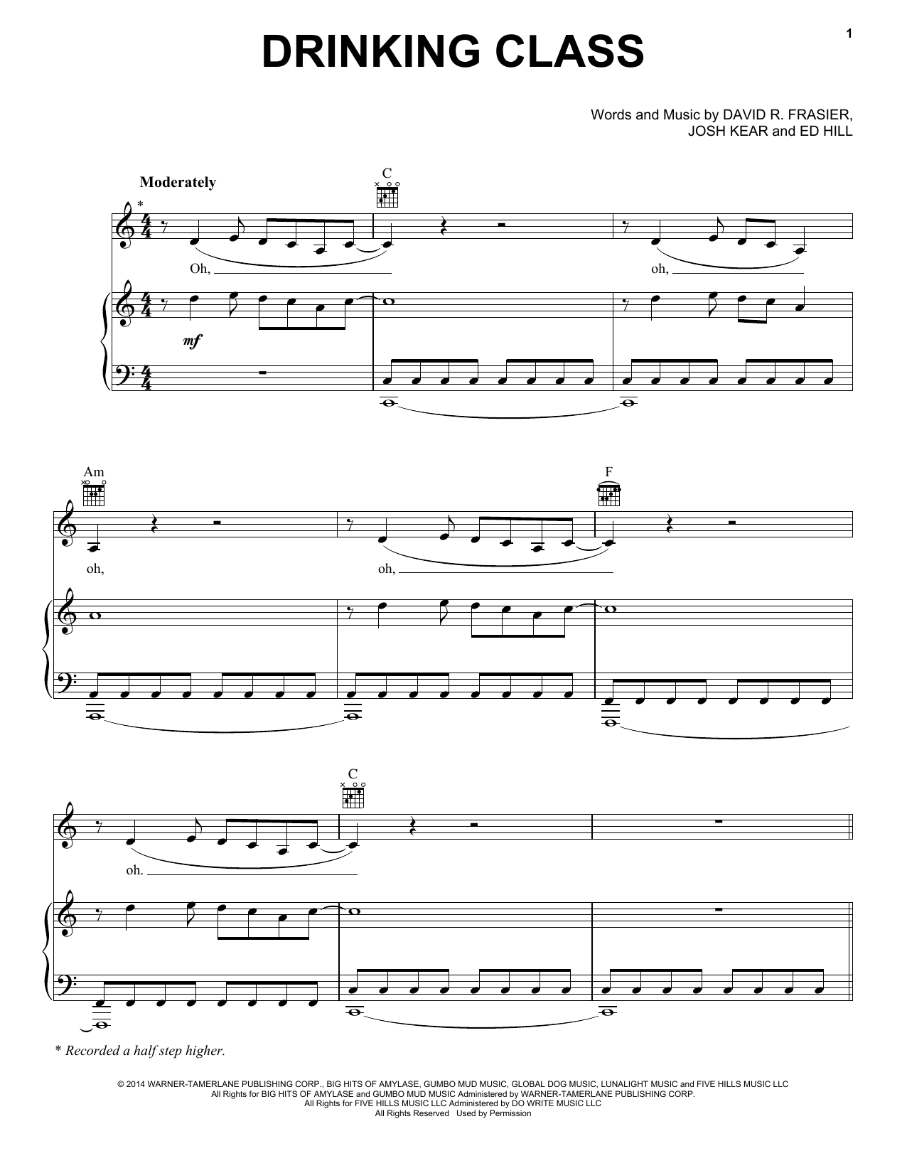 Download Lee Brice Drinking Class Sheet Music and learn how to play Piano, Vocal & Guitar (Right-Hand Melody) PDF digital score in minutes