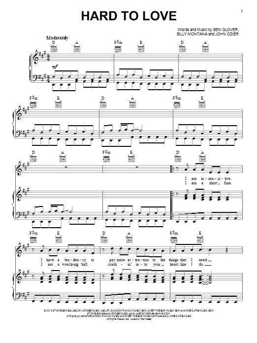 Download Lee Brice Hard To Love Sheet Music and learn how to play Piano, Vocal & Guitar (Right-Hand Melody) PDF digital score in minutes