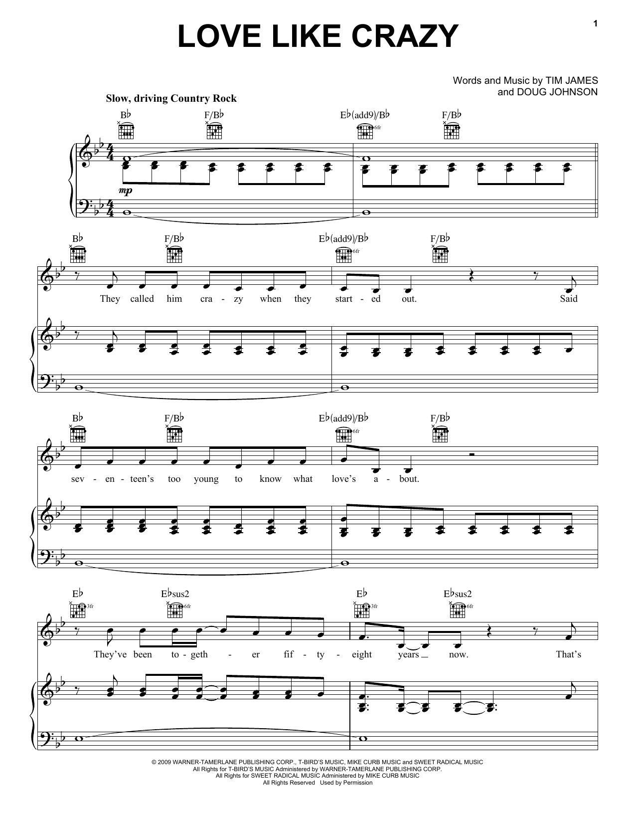 Download Lee Brice Love Like Crazy Sheet Music and learn how to play Piano, Vocal & Guitar (Right-Hand Melody) PDF digital score in minutes