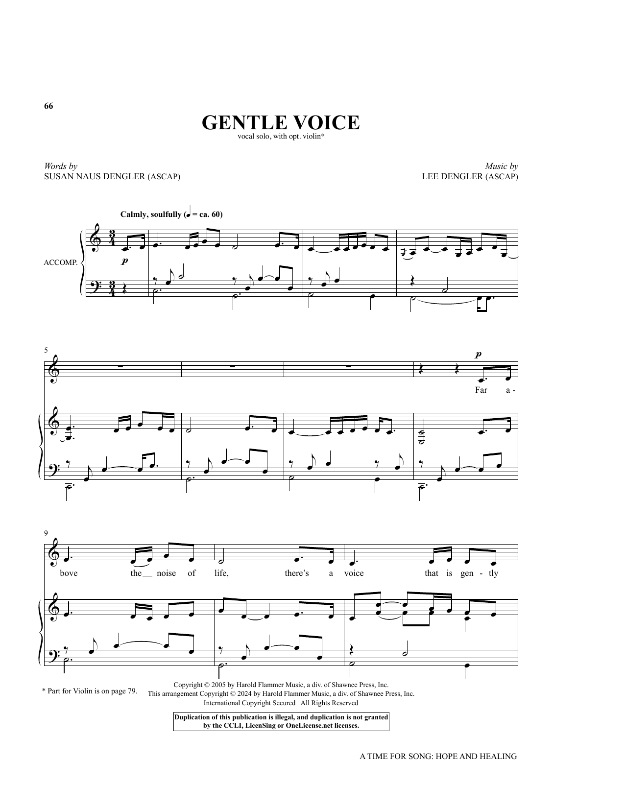 Download Lee Dengler and Susan Dengler Gentle Voice Sheet Music and learn how to play Piano & Vocal PDF digital score in minutes