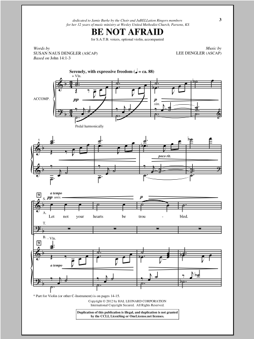 Download Lee Dengler Be Not Afraid Sheet Music and learn how to play SATB PDF digital score in minutes