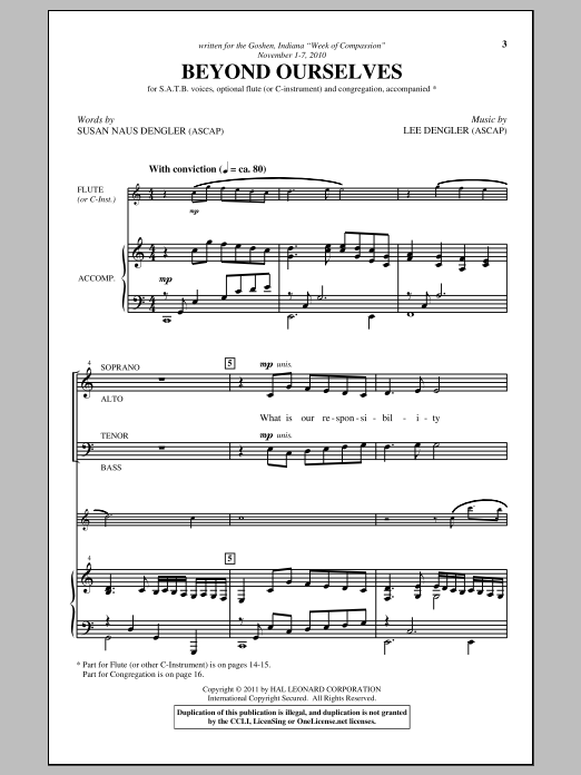 Download Lee Dengler Beyond Ourselves Sheet Music and learn how to play SATB PDF digital score in minutes