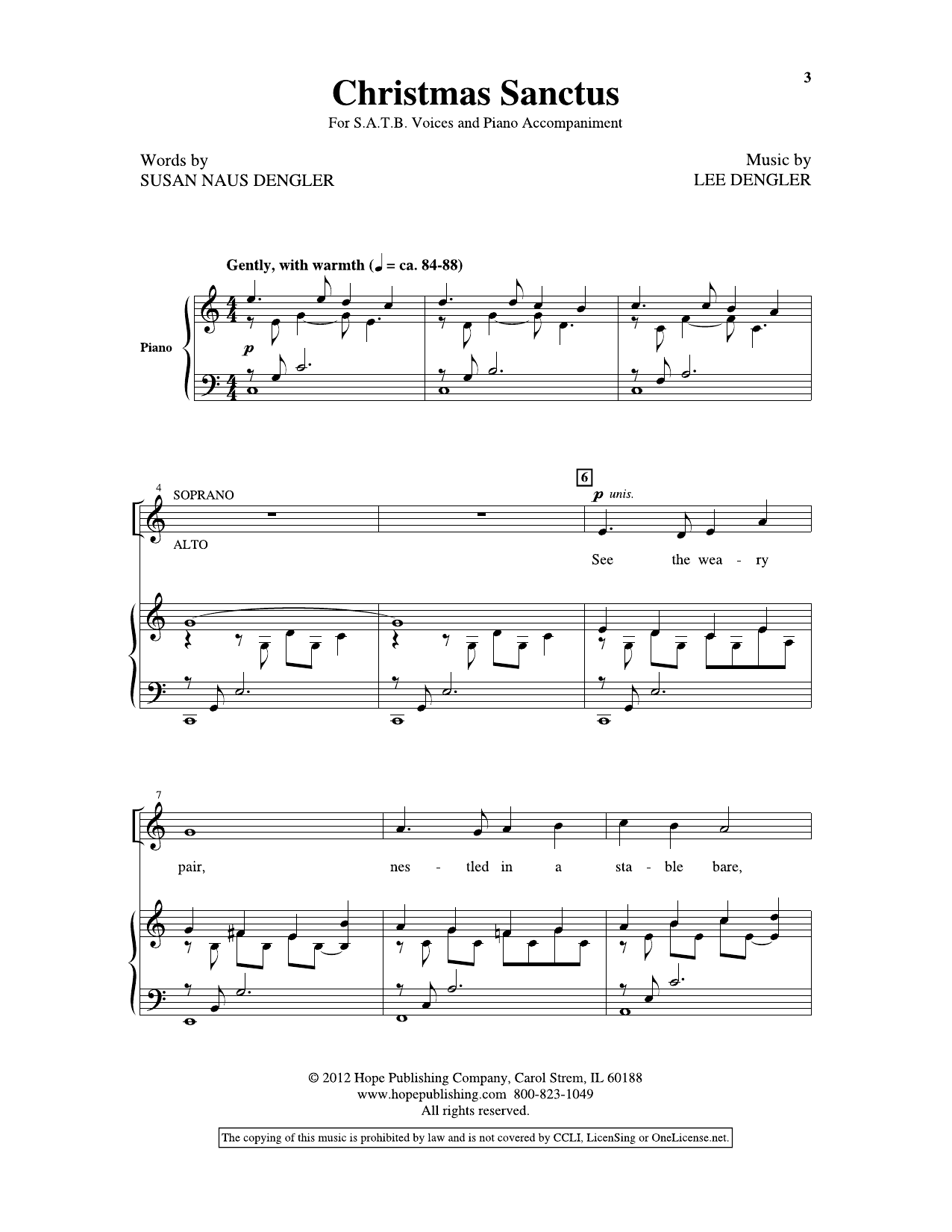 Download Lee Dengler Christmas Sanctus Sheet Music and learn how to play SAB Choir PDF digital score in minutes