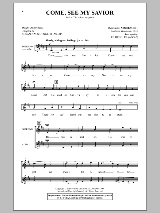 Download Lee Dengler Come, See My Savior Sheet Music and learn how to play SATB PDF digital score in minutes
