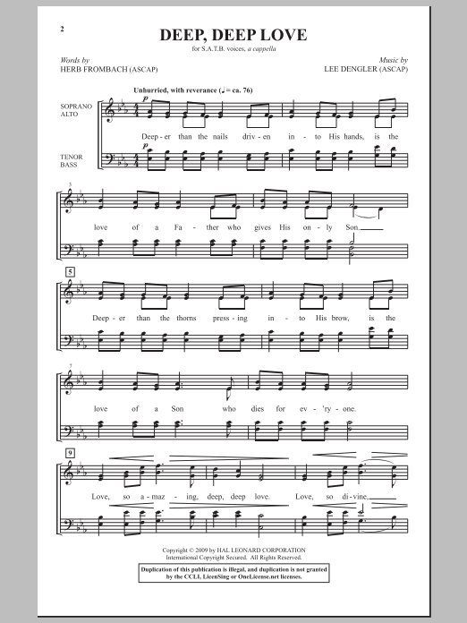 Download Lee Dengler Deep, Deep Love Sheet Music and learn how to play SATB Choir PDF digital score in minutes