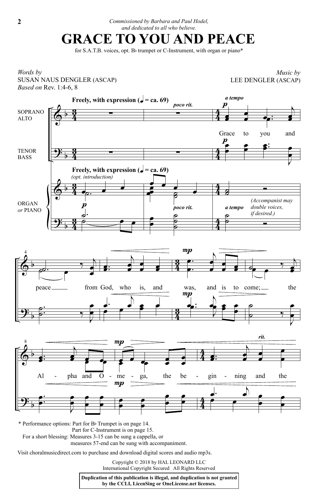 Download Lee Dengler Grace To You And Peace Sheet Music and learn how to play SATB Choir PDF digital score in minutes