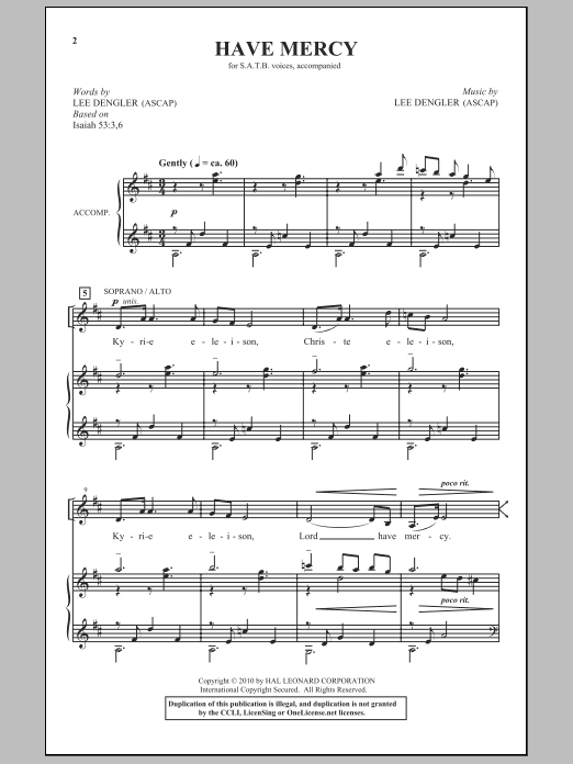 Download Lee Dengler Have Mercy Sheet Music and learn how to play SATB Choir PDF digital score in minutes