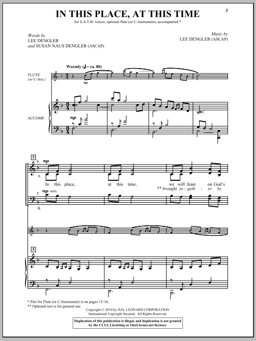 Download Lee Dengler In This Place, At This Time Sheet Music and learn how to play SATB Choir PDF digital score in minutes