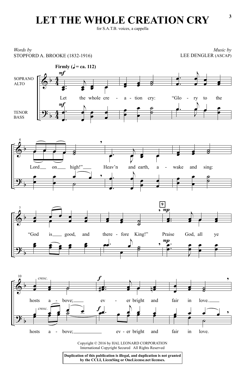 Download Lee Dengler Let The Whole Creation Cry Sheet Music and learn how to play SATB PDF digital score in minutes