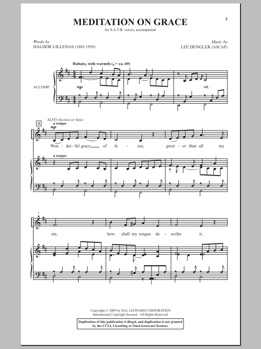 Download Lee Dengler Meditation On Grace Sheet Music and learn how to play SATB Choir PDF digital score in minutes