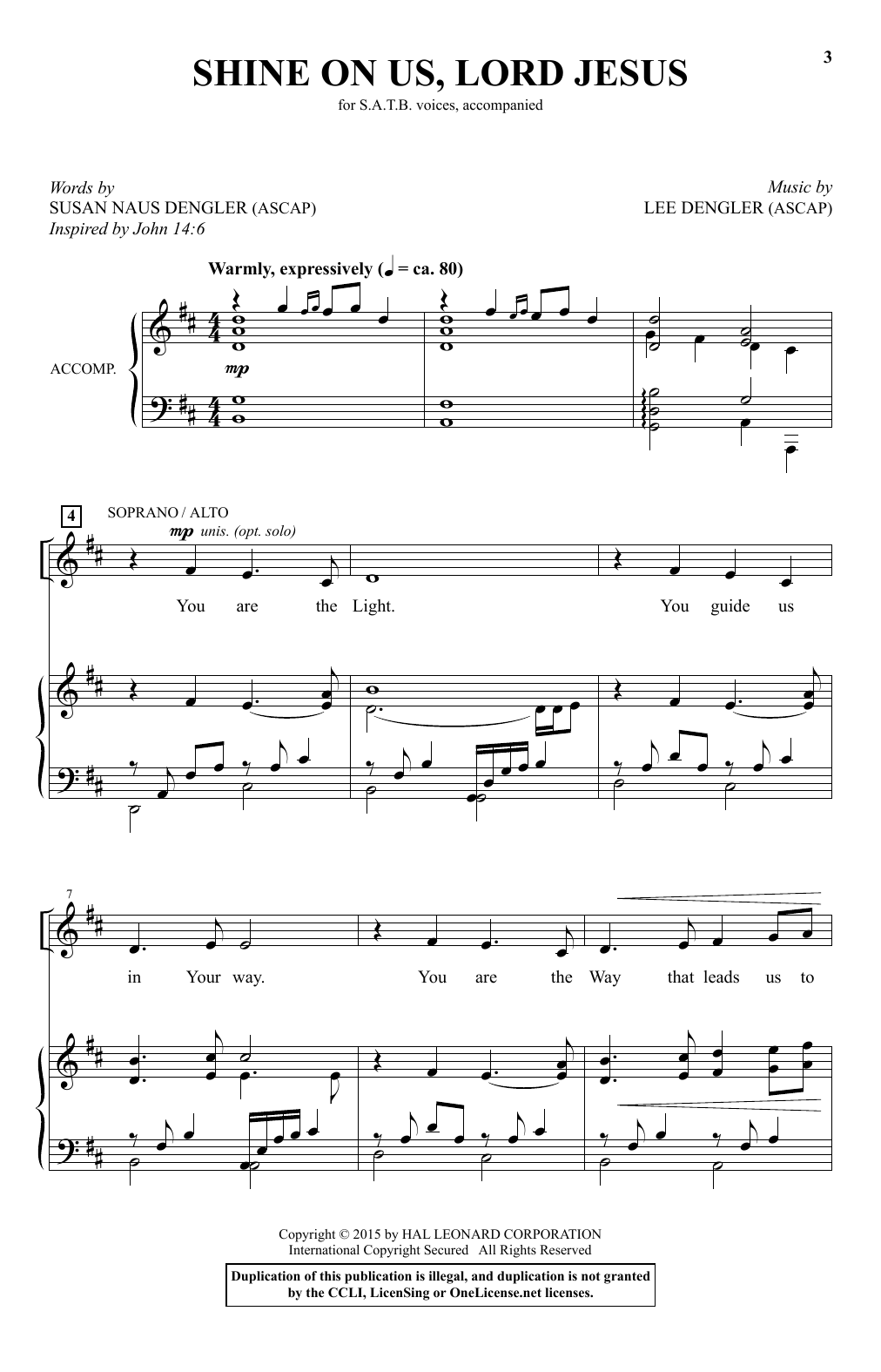 Download Lee Dengler Shine On Us, Lord Jesus Sheet Music and learn how to play SATB PDF digital score in minutes