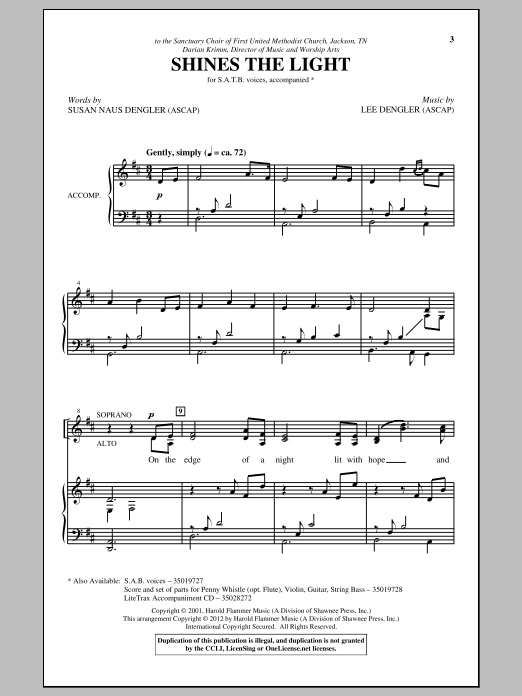 Download Lee Dengler Shines The Light Sheet Music and learn how to play SATB PDF digital score in minutes
