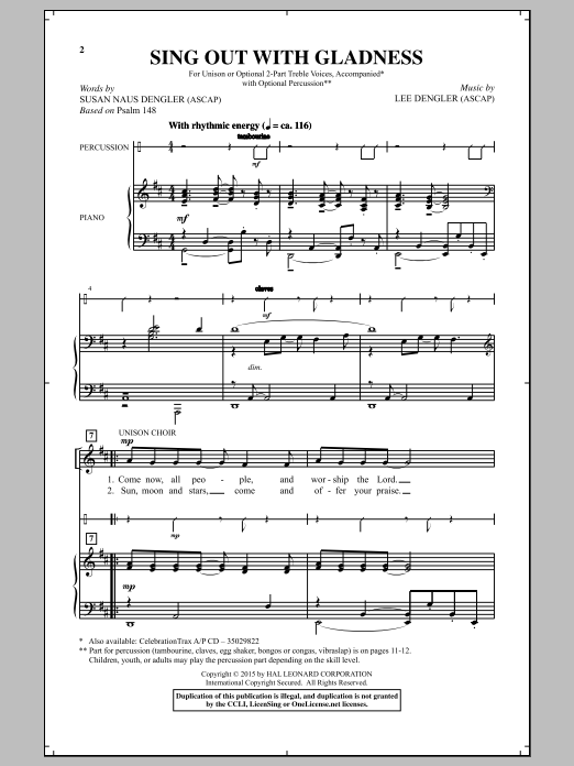 Download Lee Dengler Sing Out With Gladness Sheet Music and learn how to play Choral PDF digital score in minutes