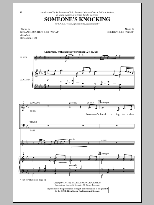 Download Lee Dengler Someone's Knocking Sheet Music and learn how to play SATB PDF digital score in minutes