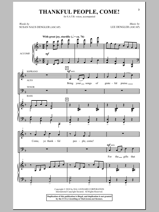 Download Lee Dengler Thankful People, Come Sheet Music and learn how to play SATB Choir PDF digital score in minutes