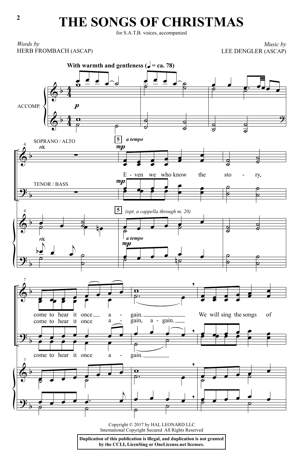 Download Herb Frombach The Songs Of Christmas Sheet Music and learn how to play SATB PDF digital score in minutes