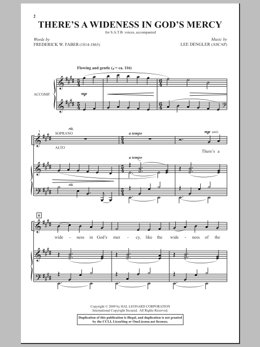 Download Lee Dengler There's A Wideness In God's Mercy Sheet Music and learn how to play SATB Choir PDF digital score in minutes