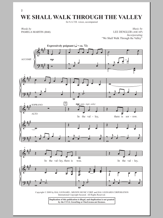 Download Lee Dengler We Shall Walk Through The Valley In Peace Sheet Music and learn how to play SATB Choir PDF digital score in minutes