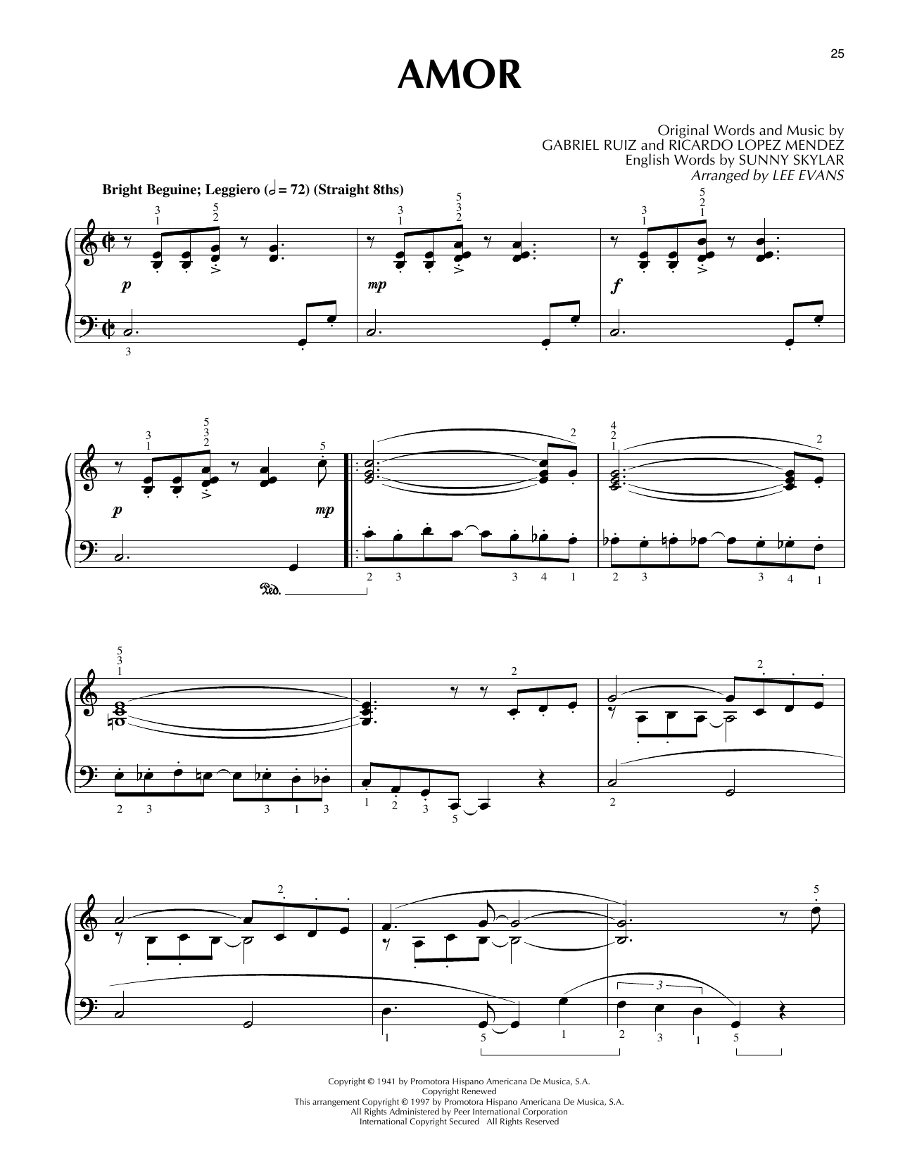 Download Lee Evans Amor (Amor, Amor, Amor) Sheet Music and learn how to play Piano Solo PDF digital score in minutes