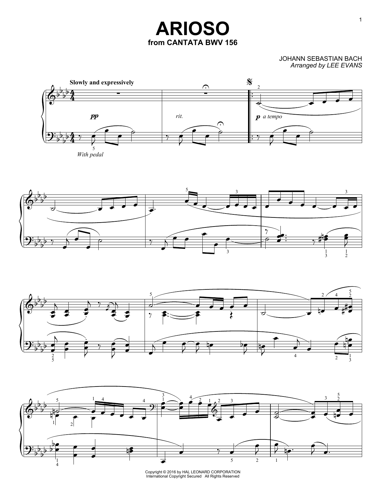 Download Lee Evans Arioso Sheet Music and learn how to play Piano PDF digital score in minutes