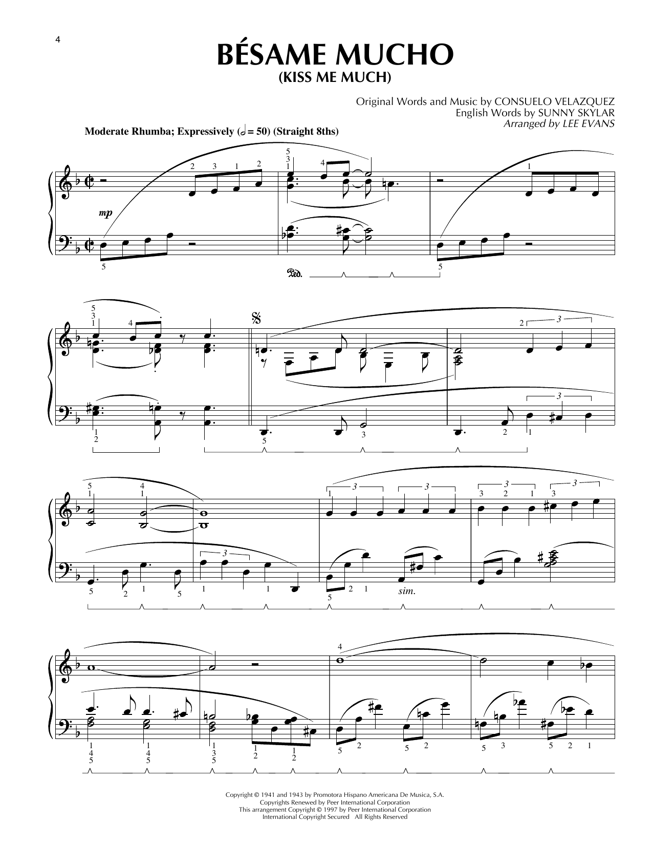 Download Lee Evans Bésame Mucho (Kiss Me Much) Sheet Music and learn how to play Piano Solo PDF digital score in minutes