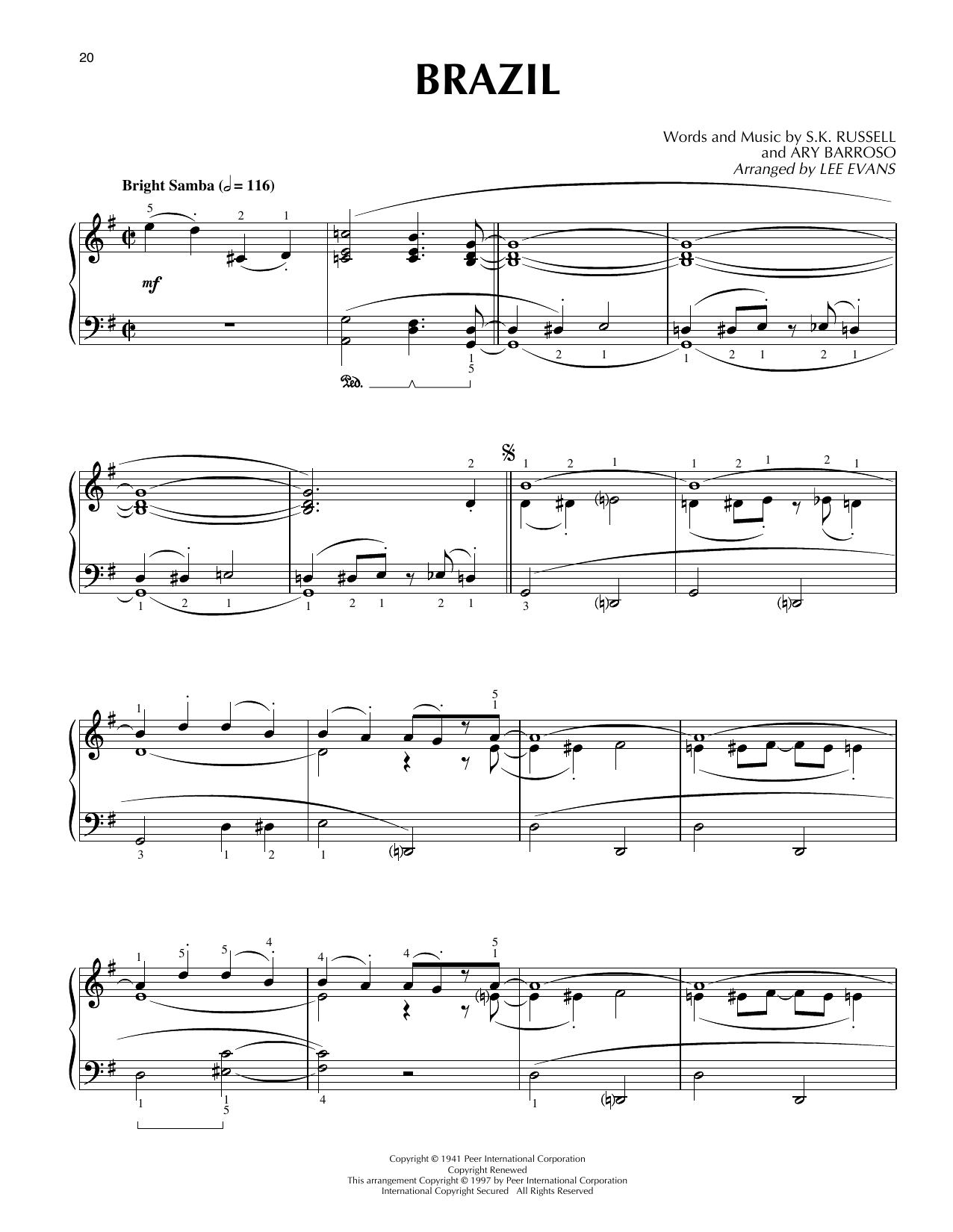 Download Lee Evans Brazil Sheet Music and learn how to play Piano Solo PDF digital score in minutes