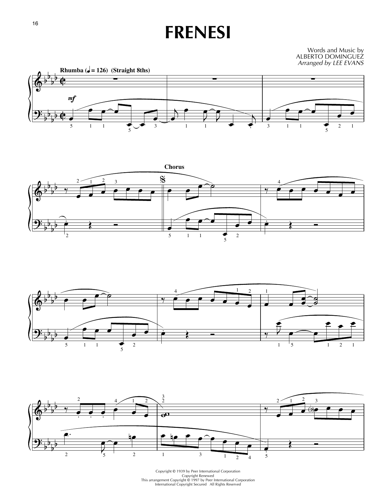Download Lee Evans Frenesí Sheet Music and learn how to play Piano Solo PDF digital score in minutes